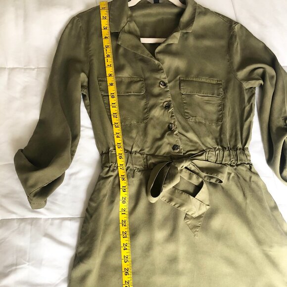 ZARA Olive Green Belted Button Shirt Mini Dress S - Picture 4 of 11